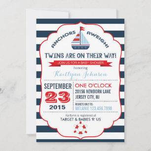 Nautical Anchor and Stripe Baby shower Invitation Kaart