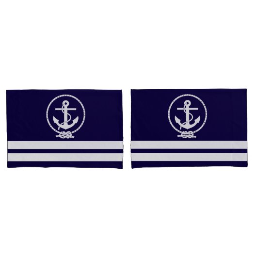 Nautical Anchor and Stripes Pattern Kussensloop (Voorkant-Set)