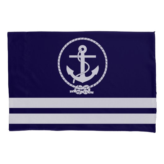 Nautical Anchor and Stripes Pattern Kussensloop (Voorkant-Links)