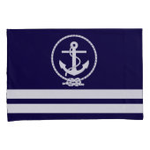 Nautical Anchor and Stripes Pattern Kussensloop (Voorkant-Rechts)