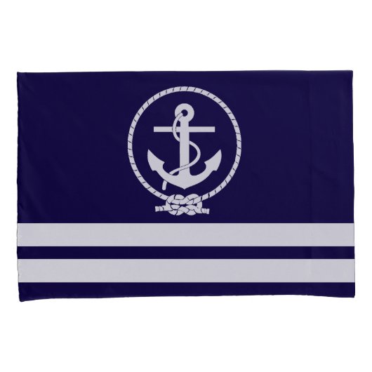 Nautical Anchor and Stripes Pattern Kussensloop (Voorkant-Rechts)