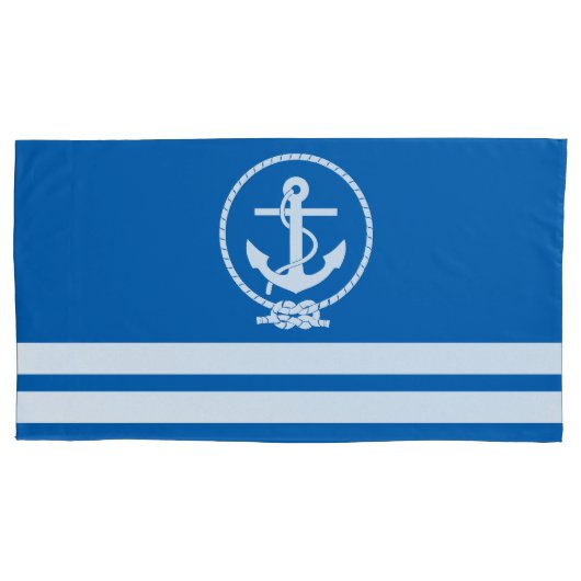Nautical Anchor and Stripes Pattern Kussensloop (Voorkant-Links)