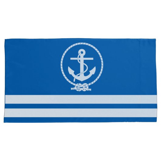 Nautical Anchor and Stripes Pattern Kussensloop (Voorkant-Rechts)
