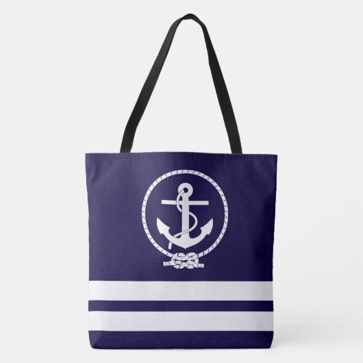 Nautical Anchor and White Stripe Pattern Fun Tote Bag (Voorkant)