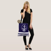 Nautical Anchor and White Stripe Pattern Fun Tote Bag (Op model)