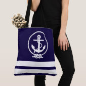 Nautical Anchor and White Stripe Pattern Fun Tote Bag (Dichtbij)