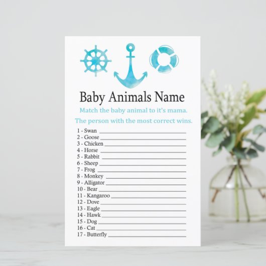 Nautical Anchor Baby Animals Name Game (Staand voorkant)