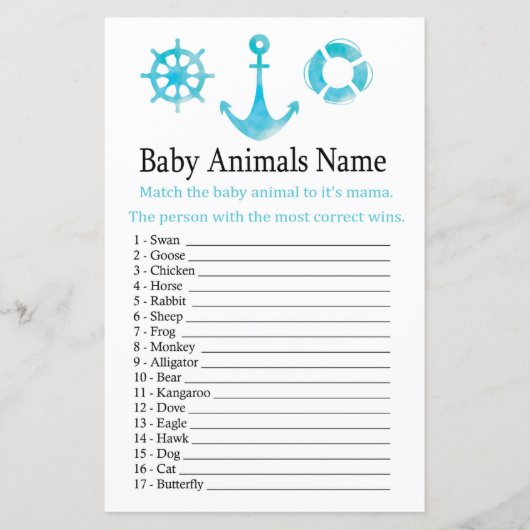 Nautical Anchor Baby Animals Name Game (Voorkant)