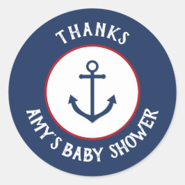 Nautical Anchor Baby shower Dank u wel! Ronde Sticker