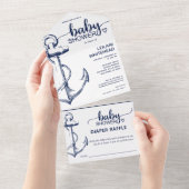 Nautical Anchor Baby shower Diaper Raffle All In One Uitnodiging (Afscheurbaar)