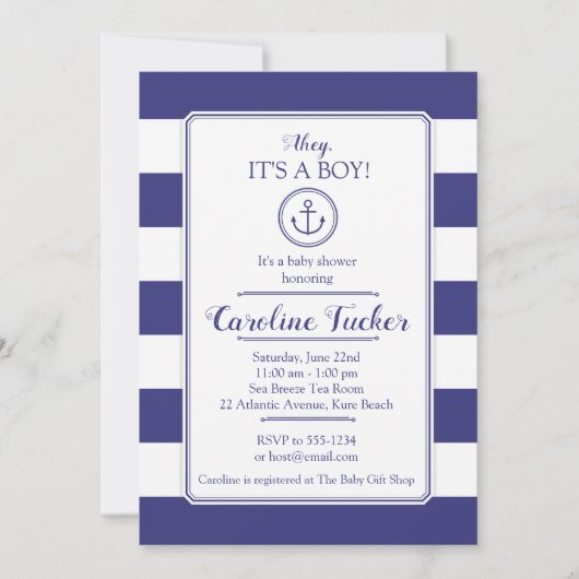 Nautical Anchor Baby shower Invitation card Kaart (Voorkant)