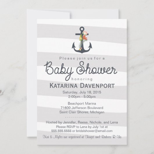Nautical Anchor Baby shower Invitation - Jongen, M Kaart (Voorkant)