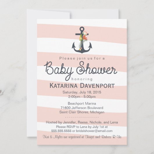 Nautical Anchor Baby shower Invitation - Jongen, M Kaart (Voorkant)