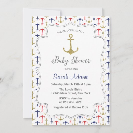Nautical Anchor Baby shower Invitation Kaart (Voorkant)