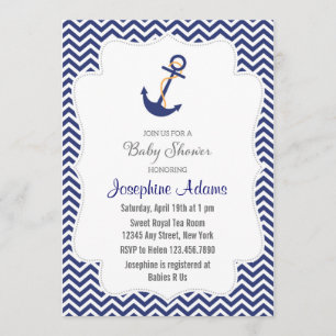 Nautical Anchor Baby shower Invitation Navy Blue Kaart