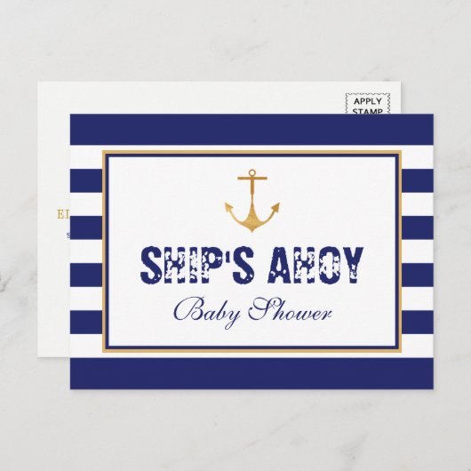 Nautical Anchor Baby shower Invitation Uitnodiging Briefkaart (Voorkant / Achterkant)