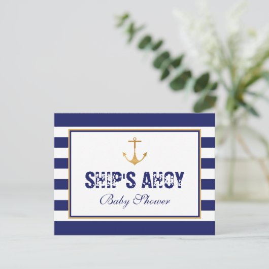 Nautical Anchor Baby shower Invitation Uitnodiging Briefkaart (Staand voorkant)