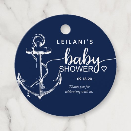 Nautical Anchor Baby shower Navy Blue Gift Labels (Voorkant)