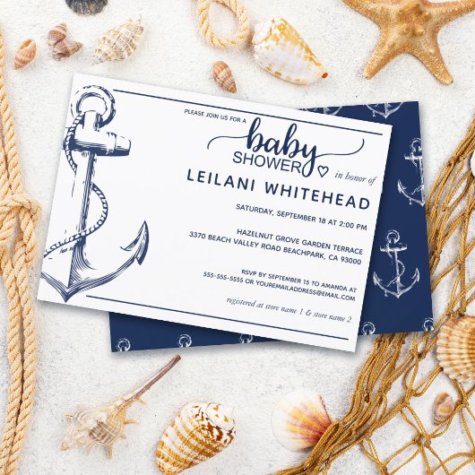 Nautical Anchor Baby shower Navy Blue Kaart