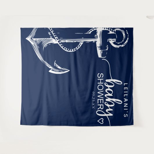 Nautical Anchor Baby shower Navy Blue Wandkleed (Voorkant (horizontaal))