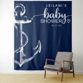 Nautical Anchor Baby shower Navy Blue Wandkleed (In situ)
