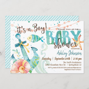 Nautical Anchor Baby shower-uitnodiging, jongen Kaart
