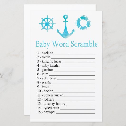 Nautical Anchor Baby word scramble game (Voorkant / Achterkant)