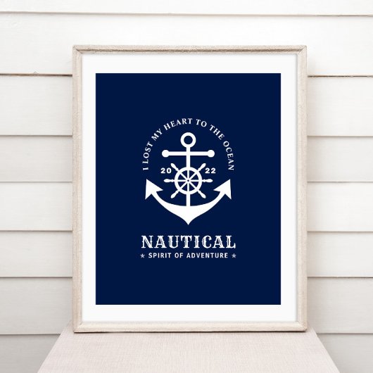 Nautical Anchor Badge Blue and White Poster