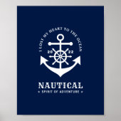 Nautical Anchor Badge Blue and White Poster (Voorkant)