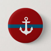 Nautical Anchor Badge Button - Navy Blue & Red (Voorkant)
