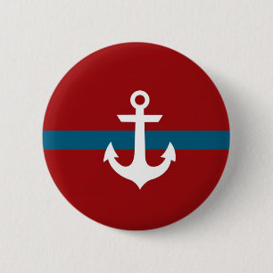 Nautical Anchor Badge Button - Navy Blue & Red