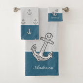 Nautical Anchor Bathroom Ocean Turquoise Blue Bad Handdoek (Insitu)