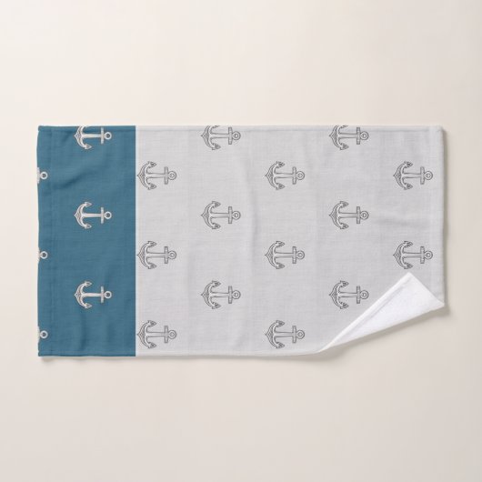 Nautical Anchor Bathroom Ocean Turquoise Blue Bad Handdoek (Handdoek)