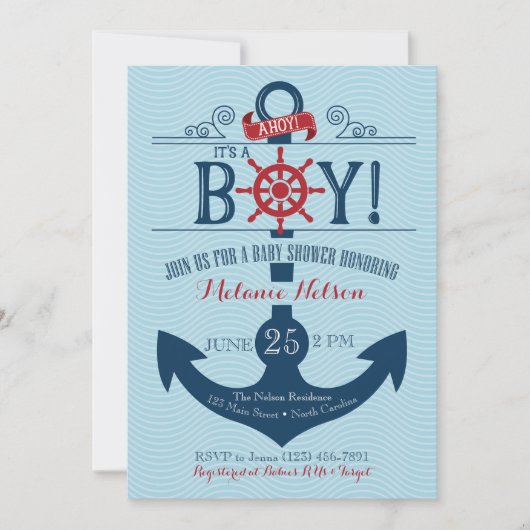 Nautical Anchor Beach Baby shower Invitation Kaart (Voorkant)