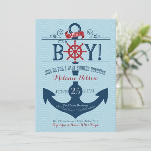 Nautical Anchor Beach Baby shower Invitation Kaart (Staand voorkant)
