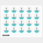Nautical Anchor Beach Blue Blauwgroen Summer Water Ronde Sticker (Vel)