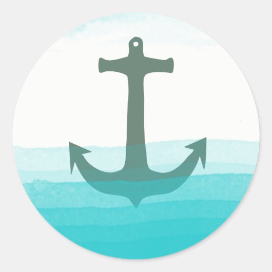 Nautical Anchor Beach Blue Blauwgroen Summer Water Ronde Sticker (Voorkant)