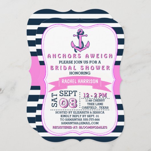 Nautical Anchor Beach Bridal Shower Invitations Kaart (Voorkant / Achterkant)