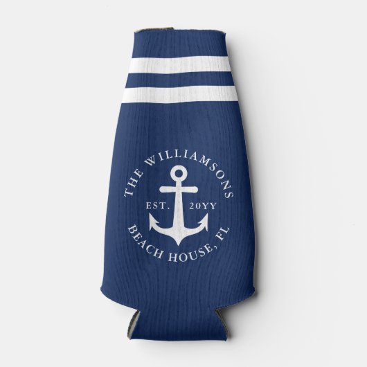 Nautical Anchor Beach House Navy Blue Flesjeskoeler (Voorkant)