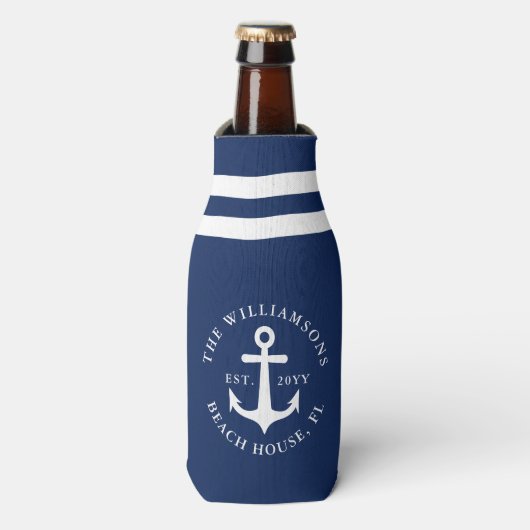 Nautical Anchor Beach House Navy Blue Flesjeskoeler (Fles Voorkant)