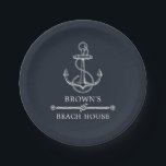 Nautical Anchor Beach of Lake House familienaam Papieren Bordje<br><div class="desc">Nautische Anker Strand of Lake House Familienaam ontwerp. Overeenkomende producten vindt u in Lake & Beach Nautical design collectie. U bent van harte welkom om mijn winkel te bezoeken voor meer mooie producten.</div>