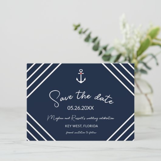Nautical Anchor Beach Wedding Save the Date (Staand voorkant)