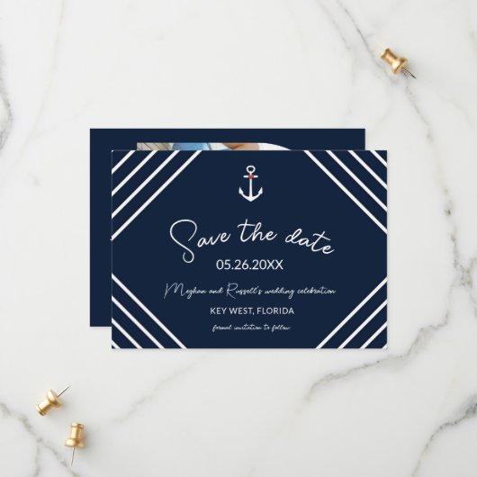 Nautical Anchor Beach Wedding Save the Date (Voorkant / Achterkant in situ)