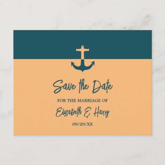 Nautical Anchor, Beach Wedding Save the Date Briefkaart (Voorkant)