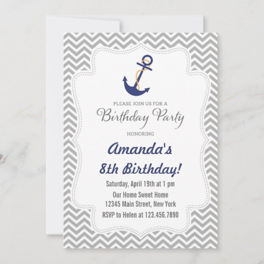 Nautical Anchor Birthday Invitation Kaart (Voorkant)