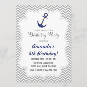Nautical Anchor Birthday Invitation Kaart
