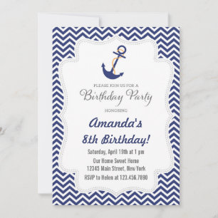 Nautical Anchor Birthday Invitation Kaart