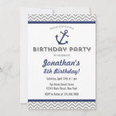 Nautical Anchor Birthday Invitation Navy Blue Kaart (Voorkant)