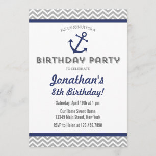 Nautical Anchor Birthday Invitation Navy Blue Kaart