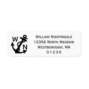 Nautical Anchor Black and White Return Address Etiket